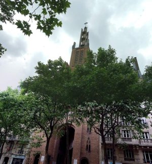Exterior view of Church of the Holy Spirit on Daumesnil Avenue in Paris