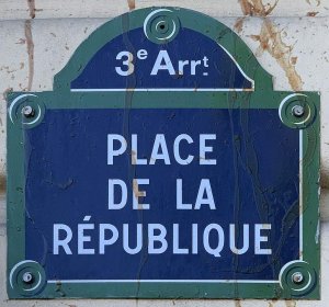 Plaque showing the name Place de la République in Paris