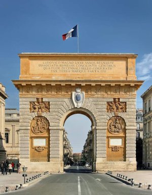 Front view of the Gate of Peyrou, a triumphal arch in Montpellier