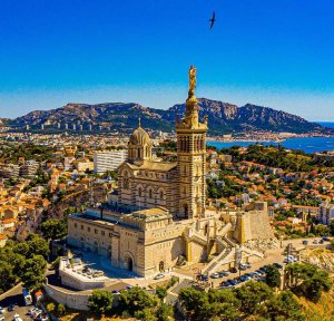 aerial view of Notre-Dame de la Garde basilica in Marseille