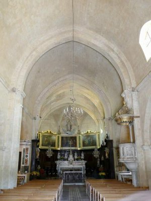 interior view of romanesque nave at Notre-Dame-de-la-Major church in Arles