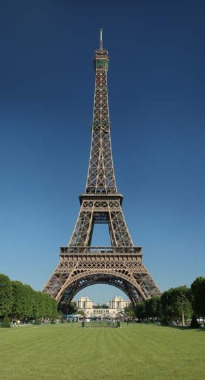 Eiffel Tower viewed from Champ de Mars park in Paris
