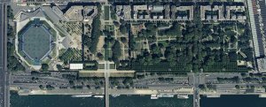 Aerial orthophotography showing the Bercy neighborhood and park in Paris at high zoom level