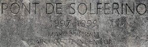 Close-up of the inscription on the Pont de Solférino at the Léopold Sédar Senghor footbridge in Paris