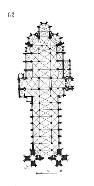 Architectural plan of the Abbey-Church of Saint-Ouen in Rouen showing detailed layout