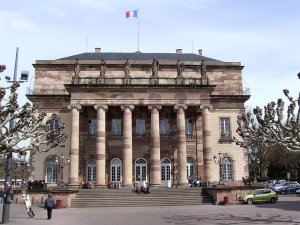 Facade of the Opera House at Place Broglie in Strasbourg under a clear sky