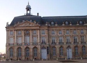 Front facade of the Musée national des douanes in Bordeaux at the Place de la Bourse