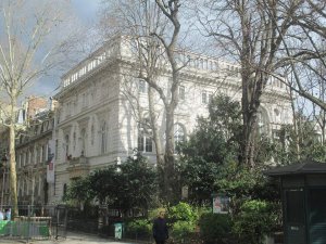 Cernuschi Museum seen from Parc Monceau in Paris with surrounding park greenery