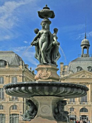 The Fontaine des Trois Grâces, an ornate public fountain with classical sculptures in Bordeaux, France