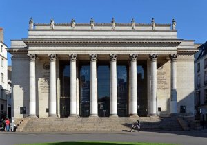 Classical facade of Théâtre Graslin at Place Graslin in Nantes under clear sky