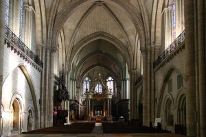 Interior view of the middle aisle of Angers Cathedral