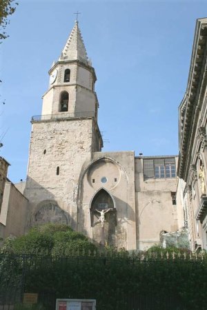 Bell tower of the historic Notre-Dame-des-Accoules church in Marseille
