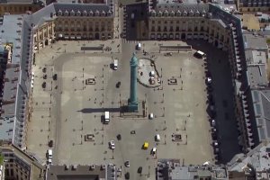 Aerial view of Place Vendôme in Paris from the south-southwest looking north-northeast