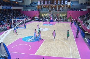 Basketball match between Challes and Arras teams inside Palais des Sports de Coubertin arena