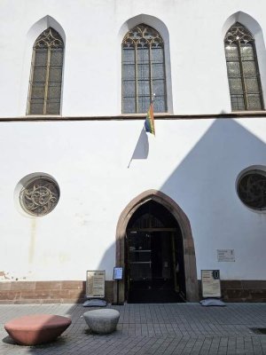 Exterior entrance view of Saint William's Church in Strasbourg