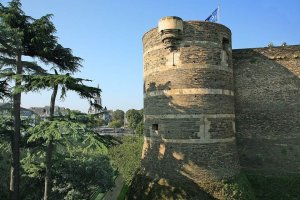 Aerial view of Angers Castle, a large medieval fortress in Pays de la Loire, France