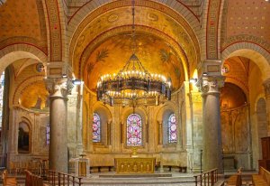 Interior view of Basilica Saint-Martin d'Ainay in Lyon with HDR lighting