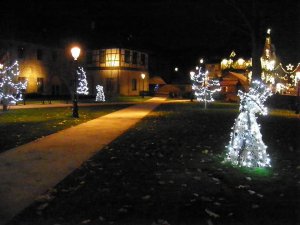 Nighttime view of Place des Unterlinden square in front of Unterlinden Museum in Colmar, France