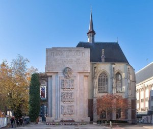Monument aux Morts with Palais Rihour historic building in Lille city center
