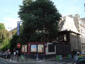 Facade of La Pagode cinema in Paris with traditional Asian architectural styling