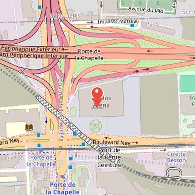 Map showing the location of Adidas Arena in Paris