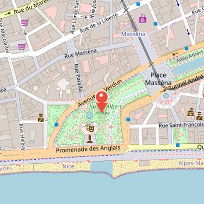 Map showing the location of Albert I Garden in Nice