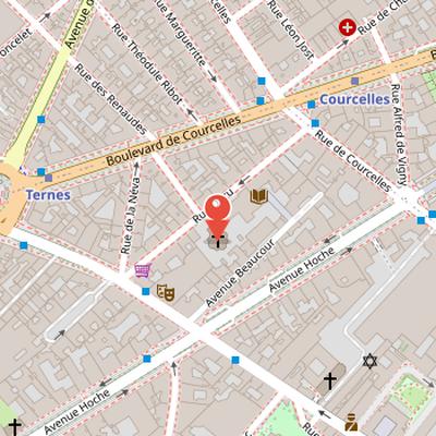 Map showing the location of Alexander Nevsky Cathedral in Paris