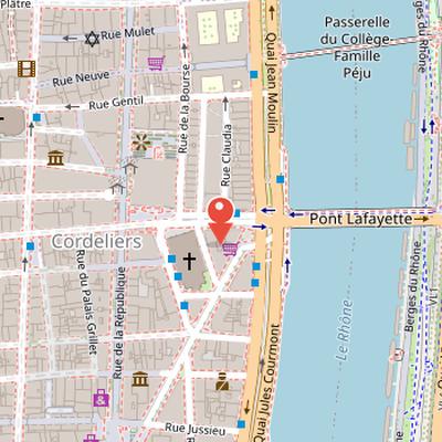 Map showing the location of Anciennes Galeries Lafayette in Lyon