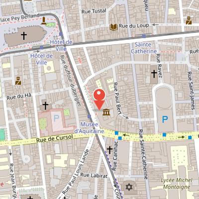 Map showing the location of Aquitaine Museum in Bordeaux