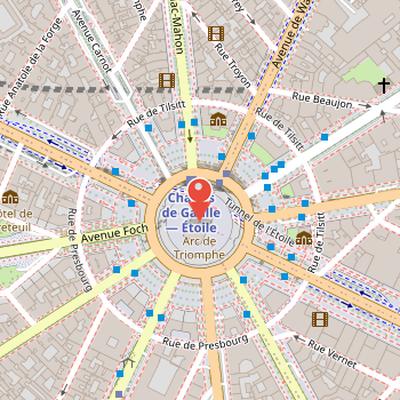 Map showing the location of Arc de Triomphe in Paris
