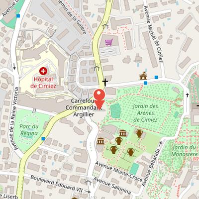 Map showing the location of Arènes de Cimiez in Nice
