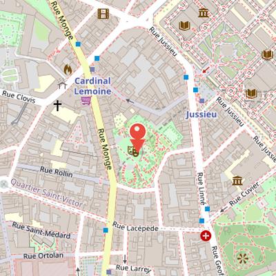 Map showing the location of Arènes de Lutèce in Paris