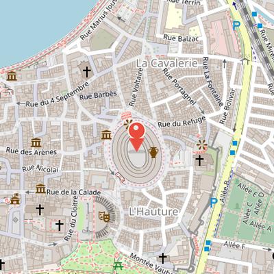 Map showing the location of Arles Amphitheatre in Arles