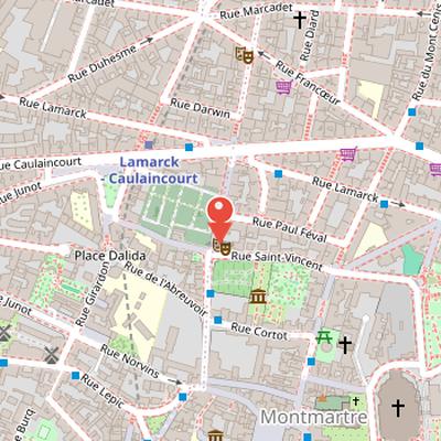 Map showing the location of Au Lapin Agile in Paris