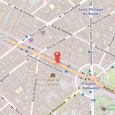 Map showing the location of Avenue des Champs-Élysées in Paris