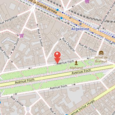 Map showing the location of Avenue Foch in Paris