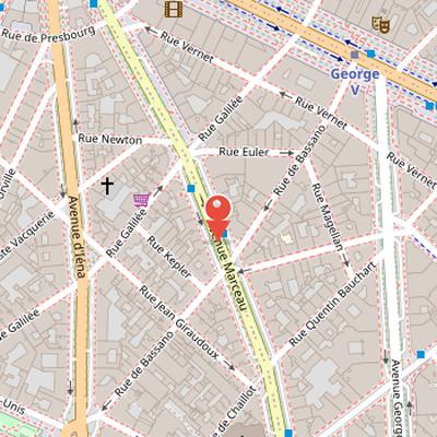 Map showing the location of Avenue Marceau in Paris