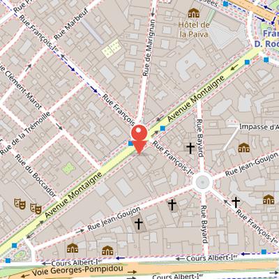 Map showing the location of Avenue Montaigne in Paris