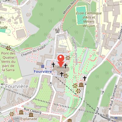 Map showing the location of Notre-Dame de Fourvière in Lyon