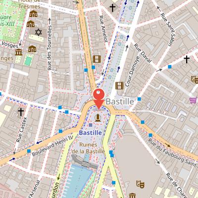 Map showing the location of Bastille in Paris