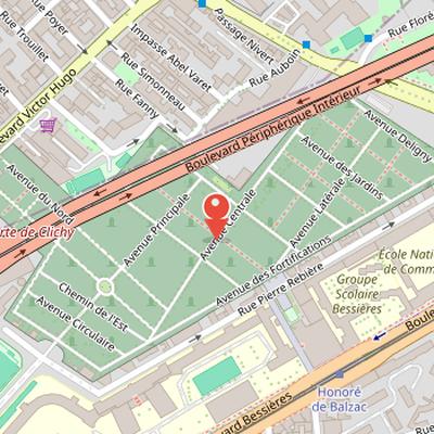 Map showing the location of Batignolles Cemetery in Paris