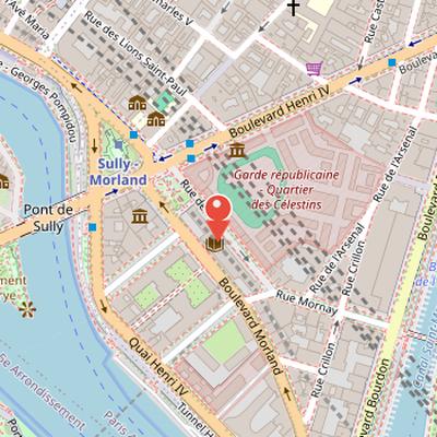 Map showing the location of Bibliothèque de l’Arsenal in Paris