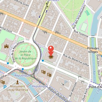 Map showing the location of Bibliothèque nationale et universitaire de Strasbourg in Strasbourg