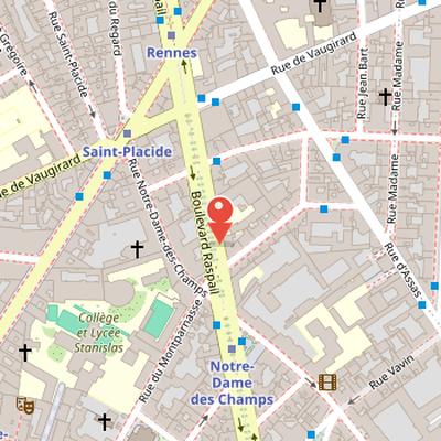 Map showing the location of Boulevard Raspail in Paris