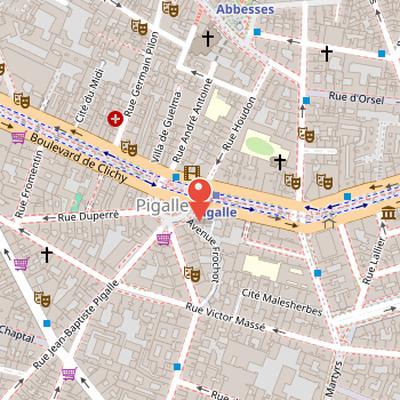 Map showing the location of Café de la Nouvelle Athènes in Paris