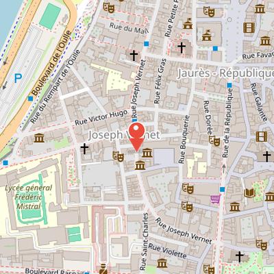 Map showing the location of Calvet Museum in Avignon