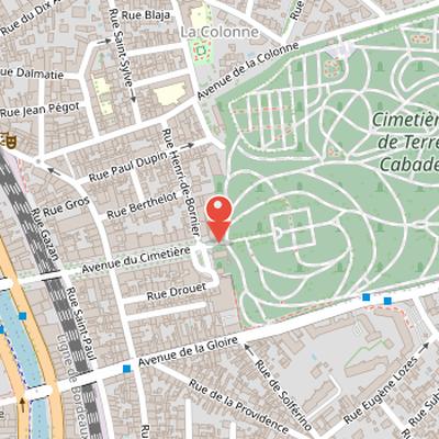 Map showing the location of Terre-Cabade Cemetery in Toulouse