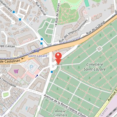 Map showing the location of Saint-Lazare Cemetery in Montpellier