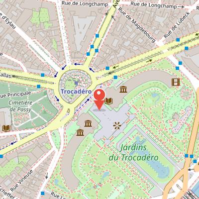 Map showing the location of Chaillot Palace in Paris
