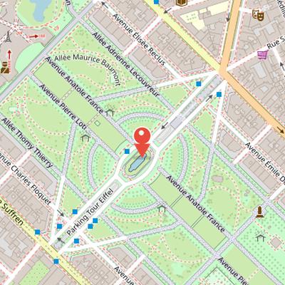 Map showing the location of Champ de Mars in Paris